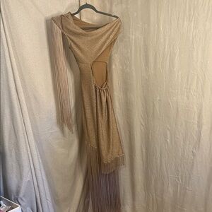 Elegant Gold Fringe Evening Dress